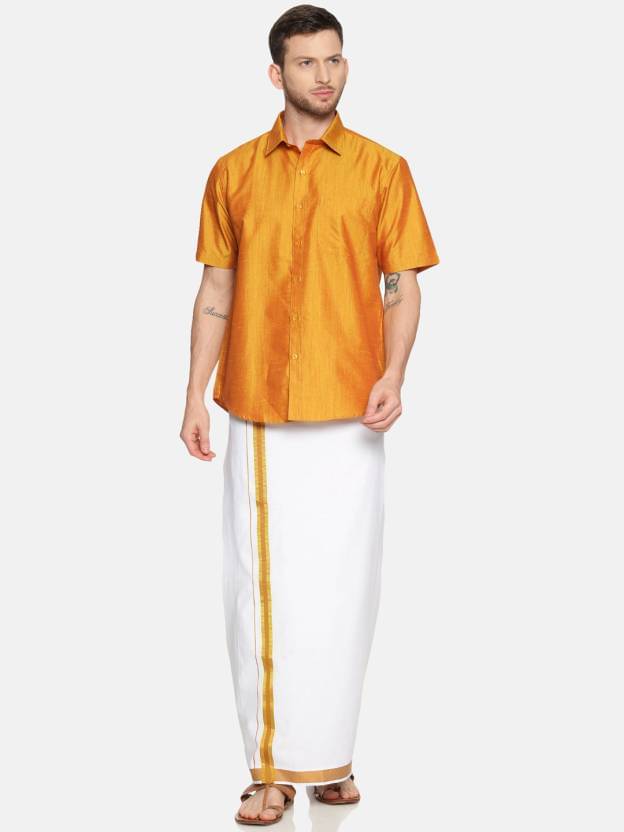Ramraj cotton Yellow Cotton Blend Regular Fit Men's Dhoti Shirt Set ( Pack of 1 ) Ramraj cotton Yellow Cotton Blend Regular Fit Men's Dhoti Shirt Set ( Pack of 1 )