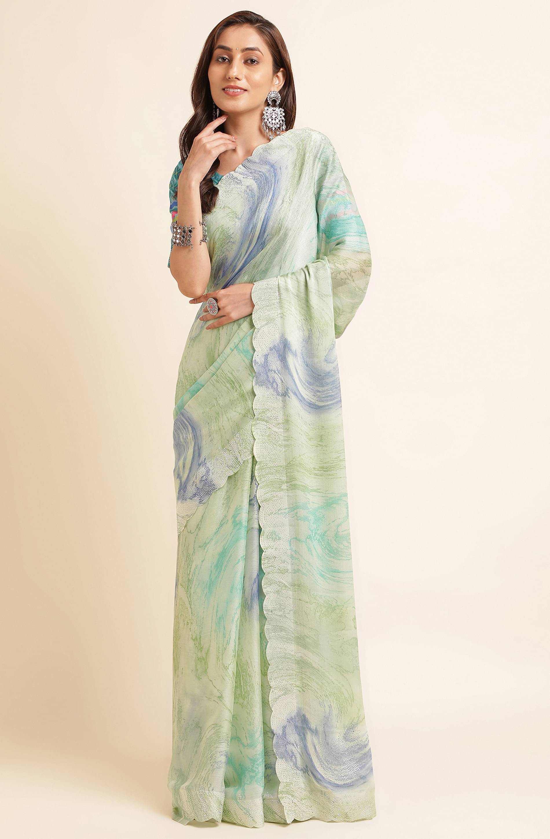     			Rekha Maniyar Chiffon Dyed Saree With Unstitched Blouse Piece ( LightBLue )