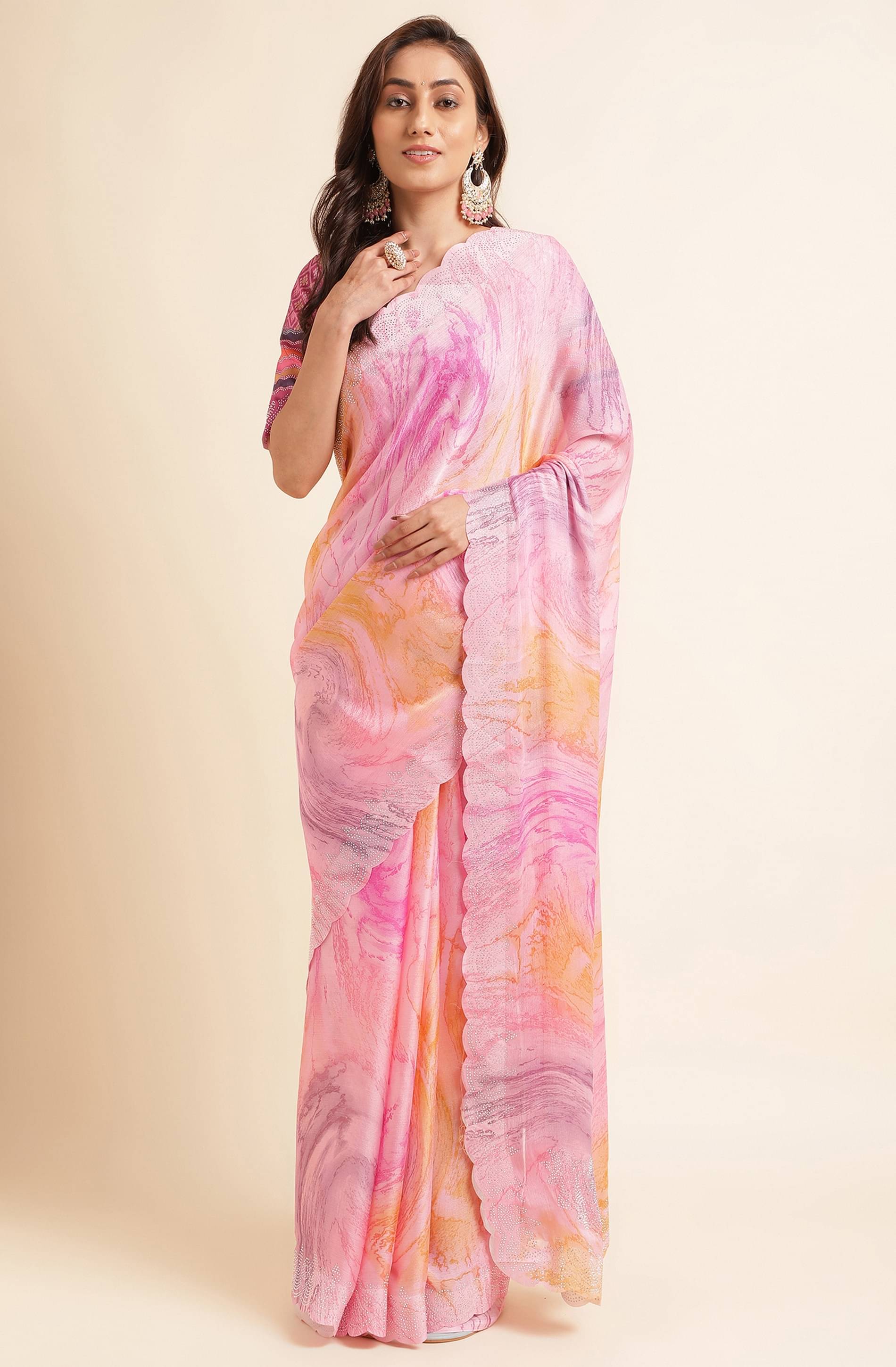     			Rekha Maniyar Chiffon Dyed Saree With Unstitched Blouse Piece ( Pink )
