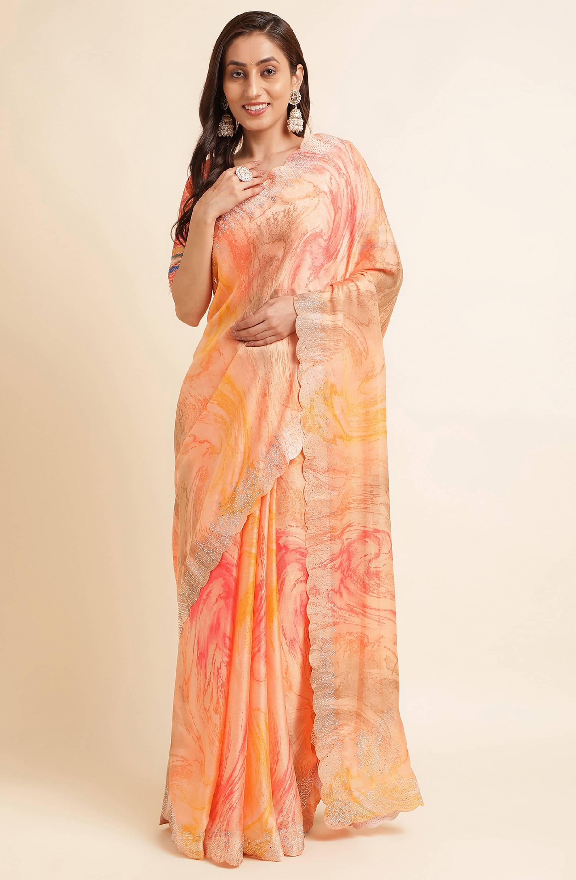     			Rekha Maniyar Chiffon Dyed Saree With Unstitched Blouse Piece ( Orange )