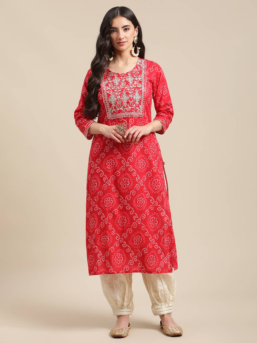 Varanga Cotton Printed Straight Women's Kurti - Red ( Pack of 1 ) - Kurtis, Tunics | Buy online on ZillyBuy