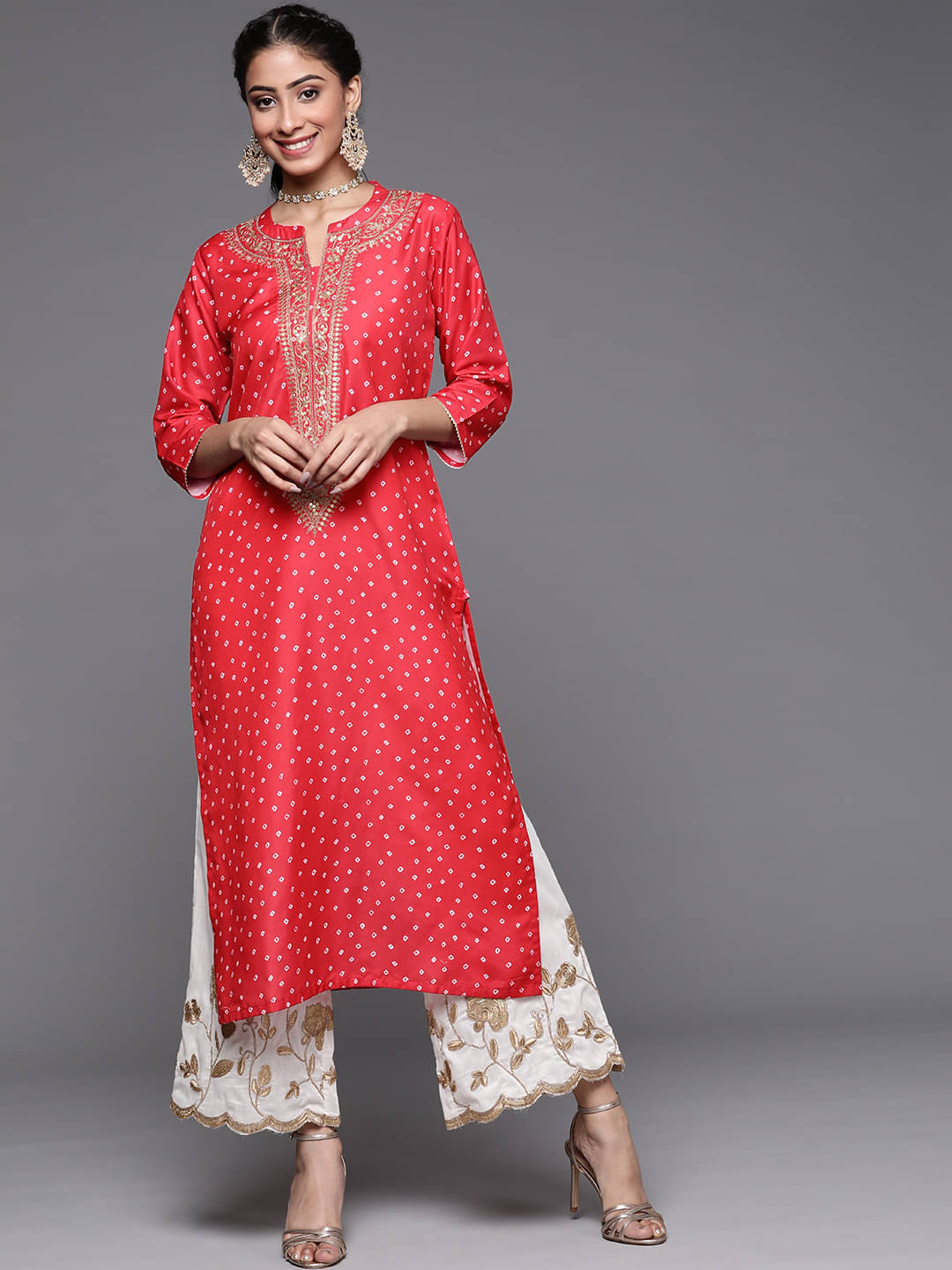 Varanga Polyester Printed Straight Women's Kurti - Red ( Pack of 1 ) Varanga Polyester Printed Straight Women's Kurti - Red ( Pack of 1 )