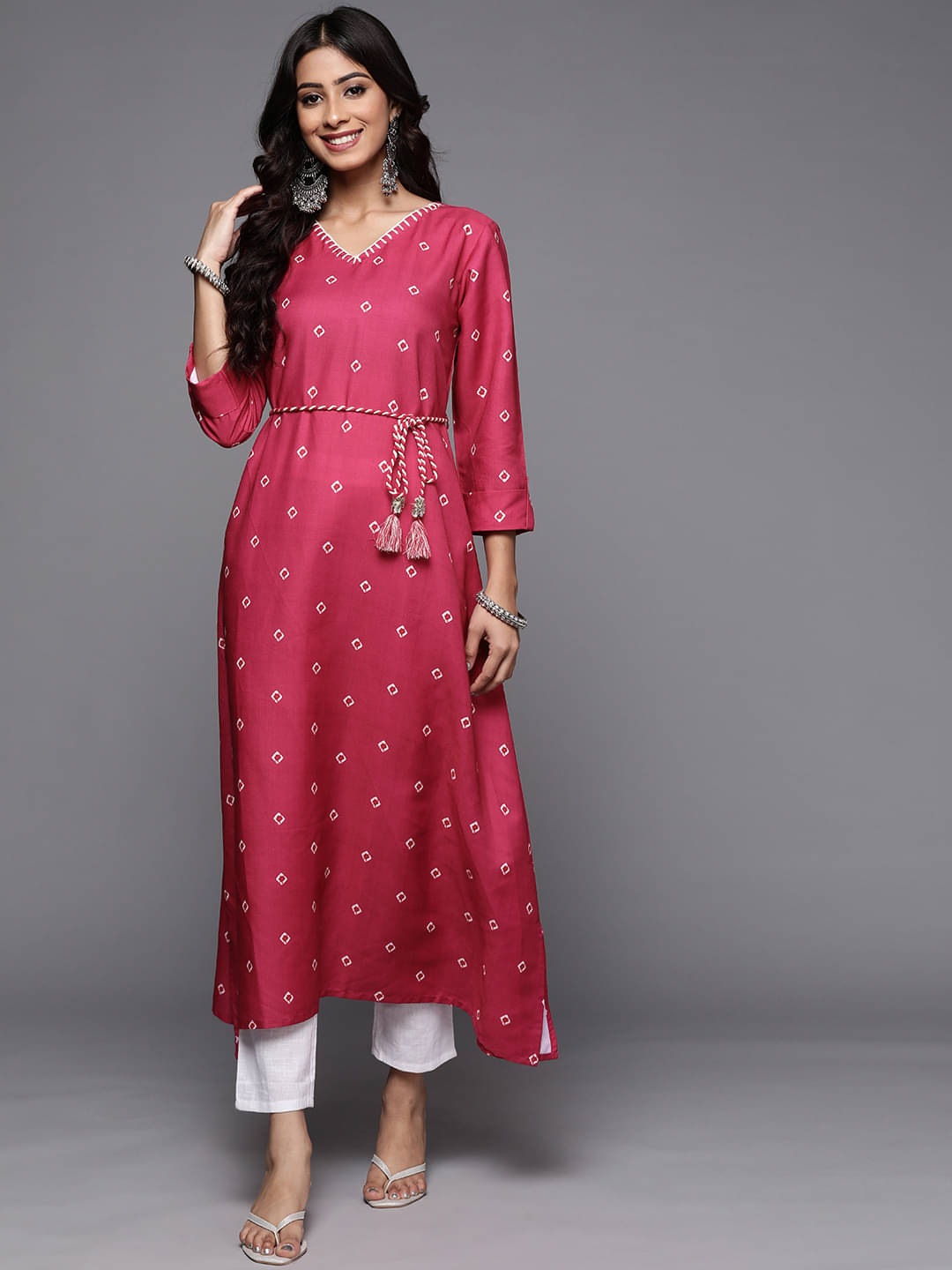 Varanga Rayon Printed Anarkali Women's Kurti - Pink ( Pack of 1 ) Varanga Rayon Printed Anarkali Women's Kurti - Pink ( Pack of 1 )