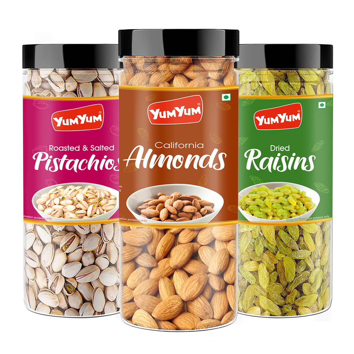     			YUM YUM Premium Jumbo Almond (150g) Pista (150g) and Raisins (150g) Dry Fruits Combo- 450g