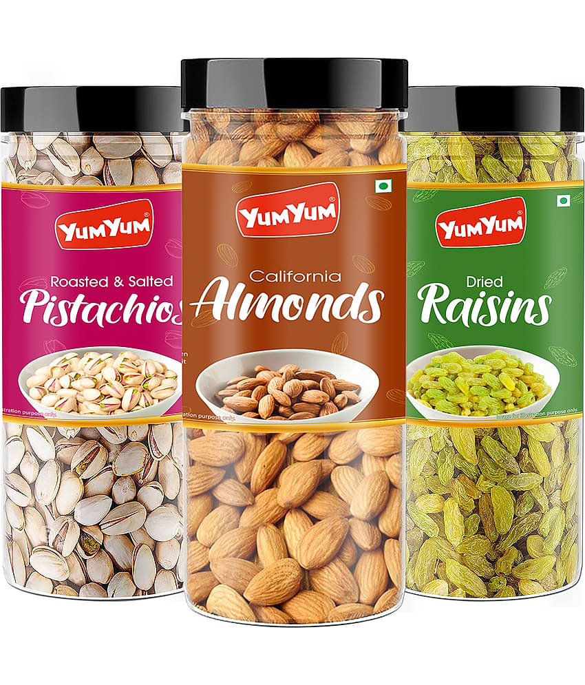 YUM YUM Premium Jumbo Almond (150g) Pista (150g) and Raisins (150g) Dry Fruits Combo- 450g