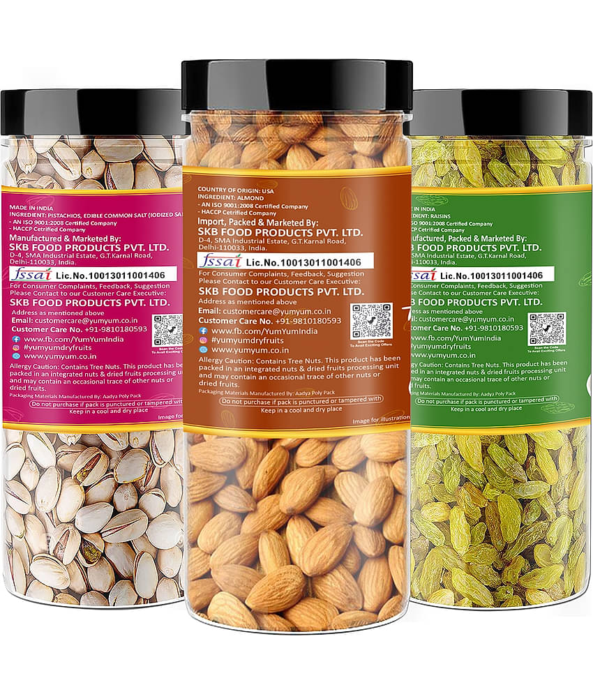 YUM YUM Premium Jumbo Almond (150g) Pista (150g) and Raisins (150g) Dry Fruits Combo- 450g