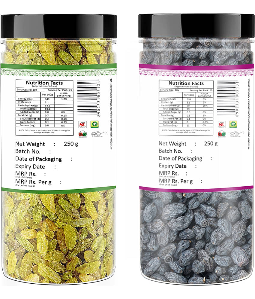 YUM YUM Dry Fruits combo of Black Raisins & Green Raisins|kishmish 500G - Raisins (2 x 250 g)