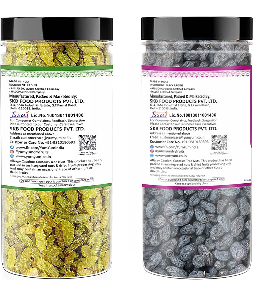 YUM YUM Dry Fruits combo of Black Raisins & Green Raisins|kishmish 500G - Raisins (2 x 250 g)
