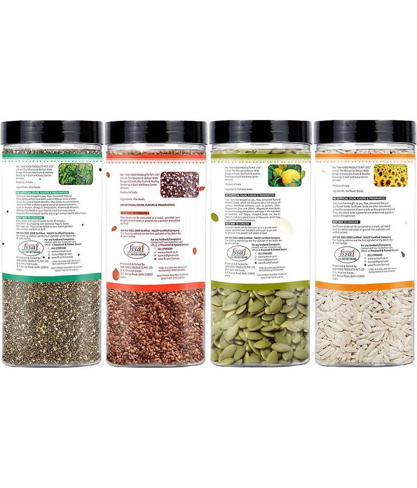 YUM YUM Healthy Roasted Seeds Combo -Chia , Sunflower , Pumpkin , Flax Seeds (Pack of 4X200G) 800g