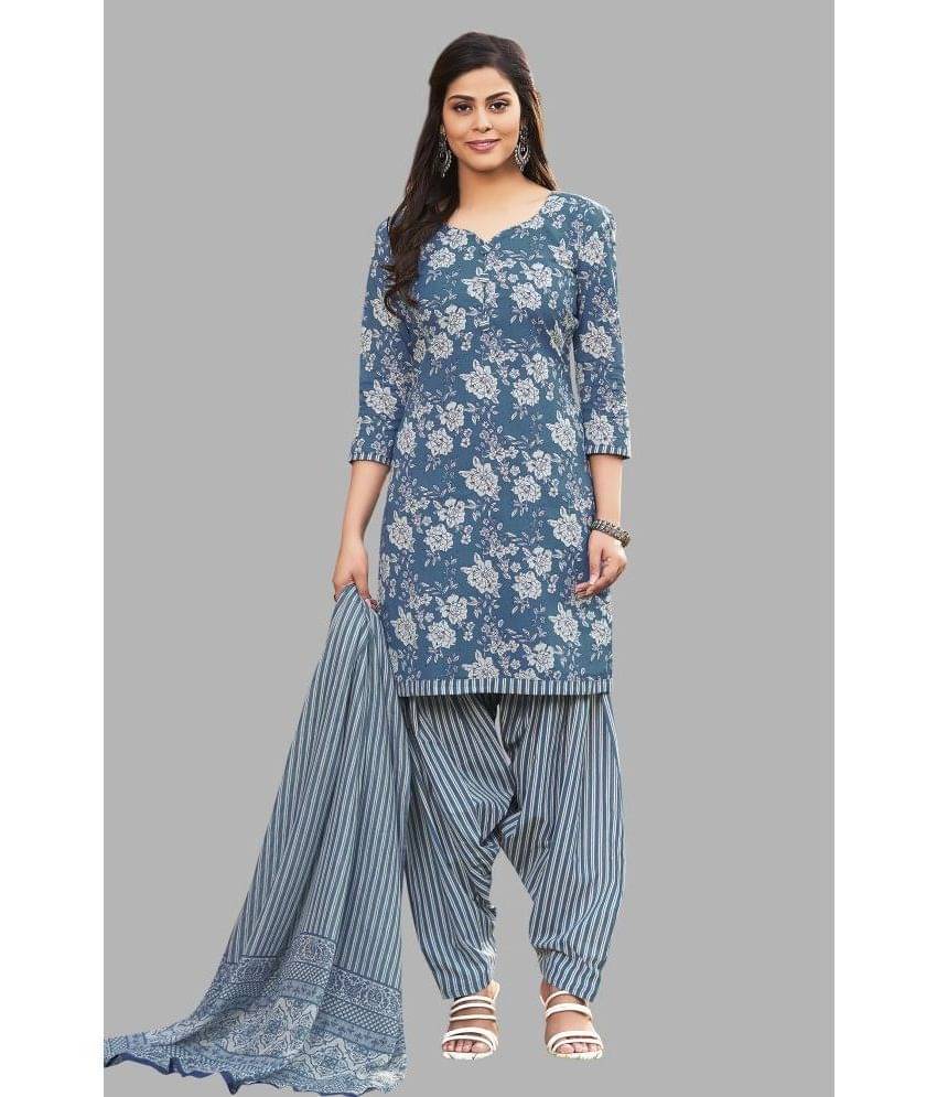     			shree jeenmata collection Unstitched Cotton Printed Dress Material - Blue ( Pack of 1 )
