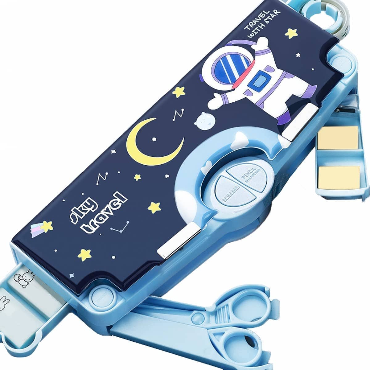 18 ENTERPRISE Space Theme Magnetic Pencil Box for Kids, Space Pencil Box for Boys & Girls, Stationery Box, Buttons Operated Pencil Box for Kids.