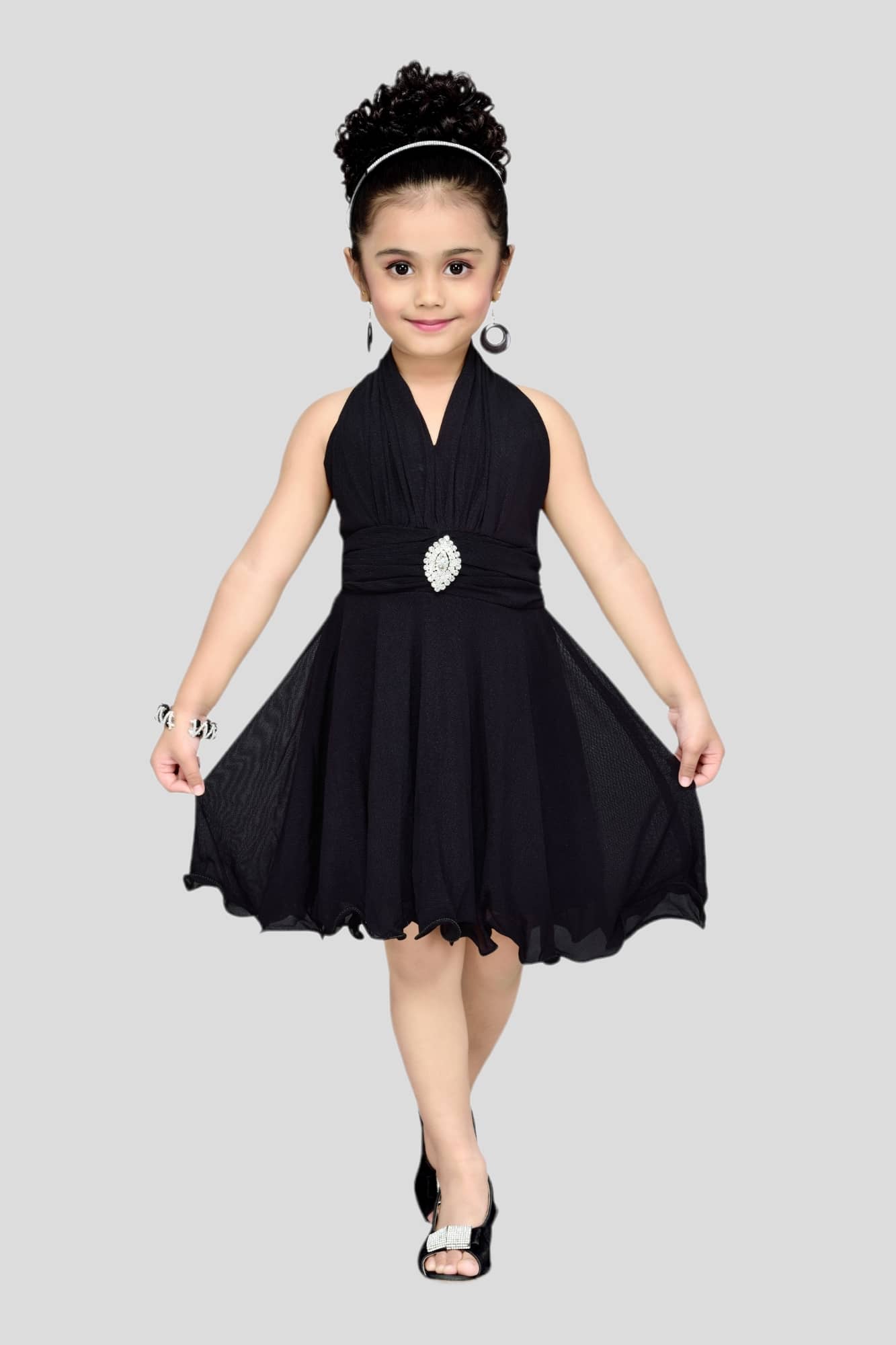 Aarika Net Fit And Flare Dress For Girls ( Pack of 1 , Black )