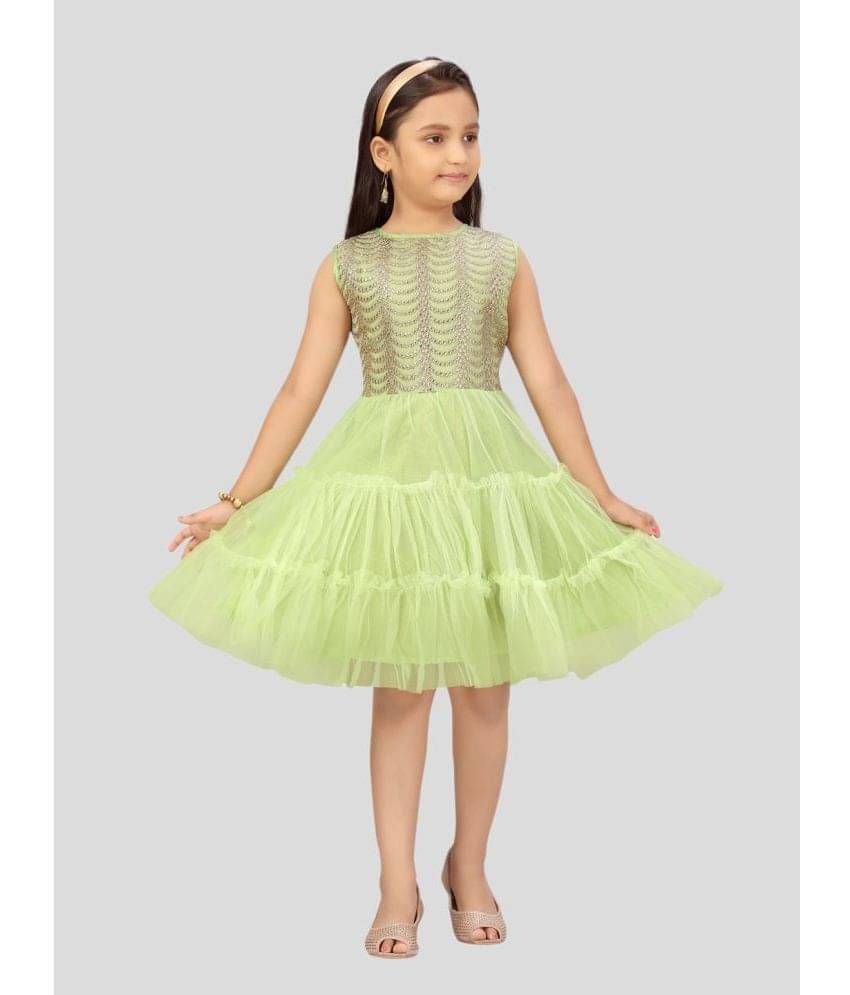 Aarika Net Fit And Flare Dress For Girls ( Pack of 1 , Green ) Aarika Net Fit And Flare Dress For Girls ( Pack of 1 , Green )