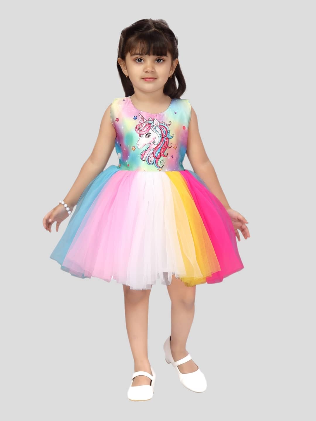 Aarika Multicolor Net Girls Fit And Flare Dress ( Pack of 1 )