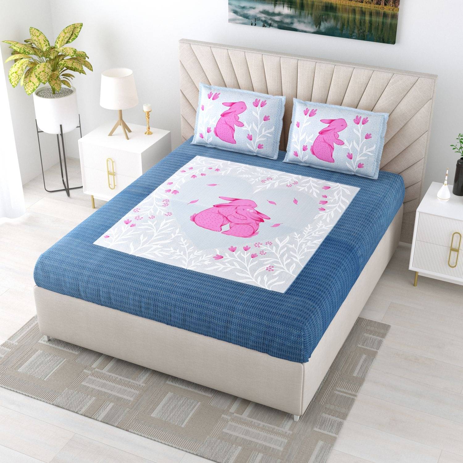     			Bombay Spreads Cotton King Size Bedsheet ( Blue )