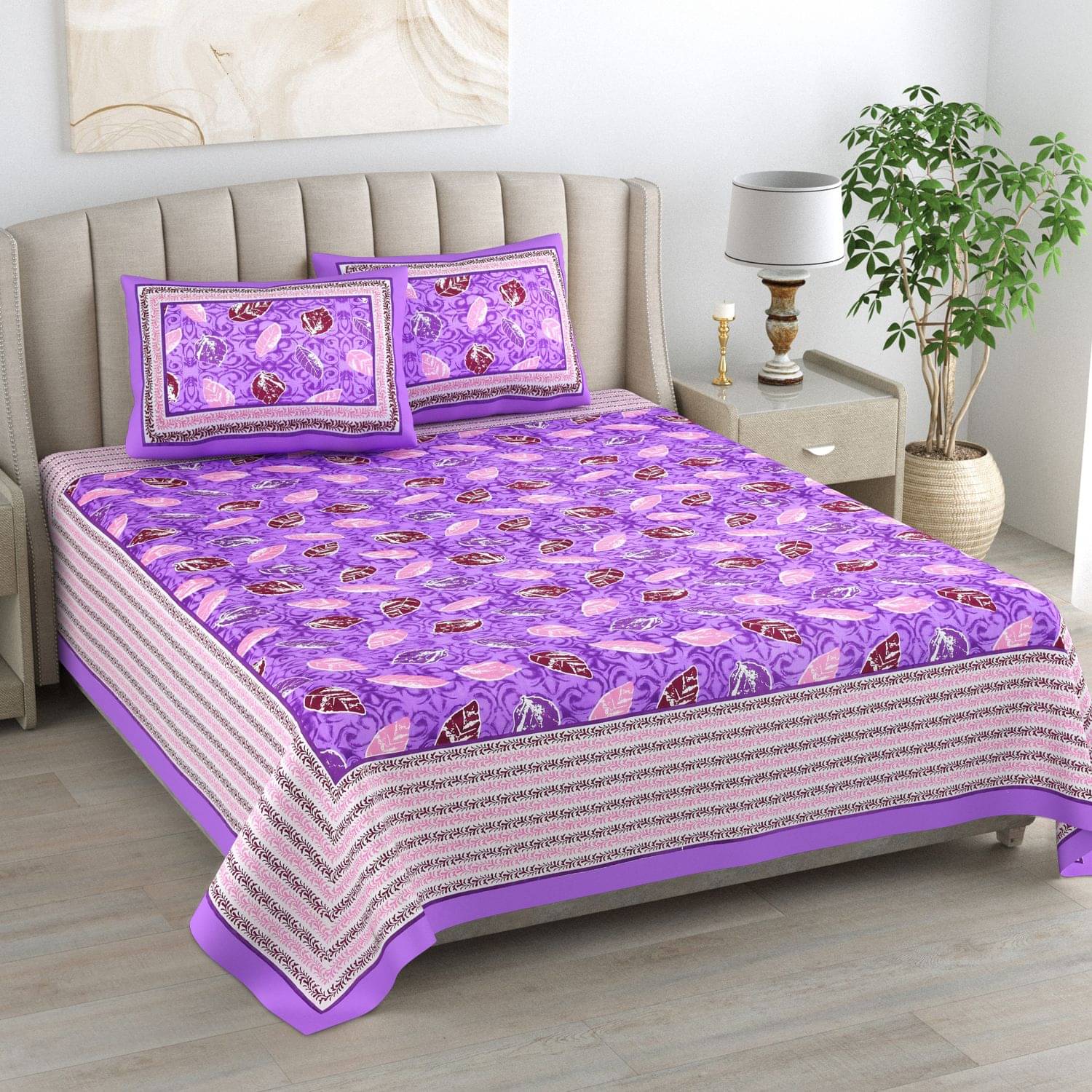 Bombay Spreads Cotton King Size Bedsheet ( Purple ) Bombay Spreads Cotton King Size Bedsheet ( Purple )