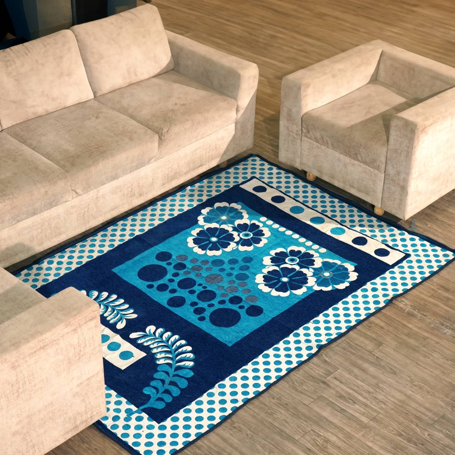     			FURNISHING HUT Aqua Velvet Carpet Abstract 5x7 Ft