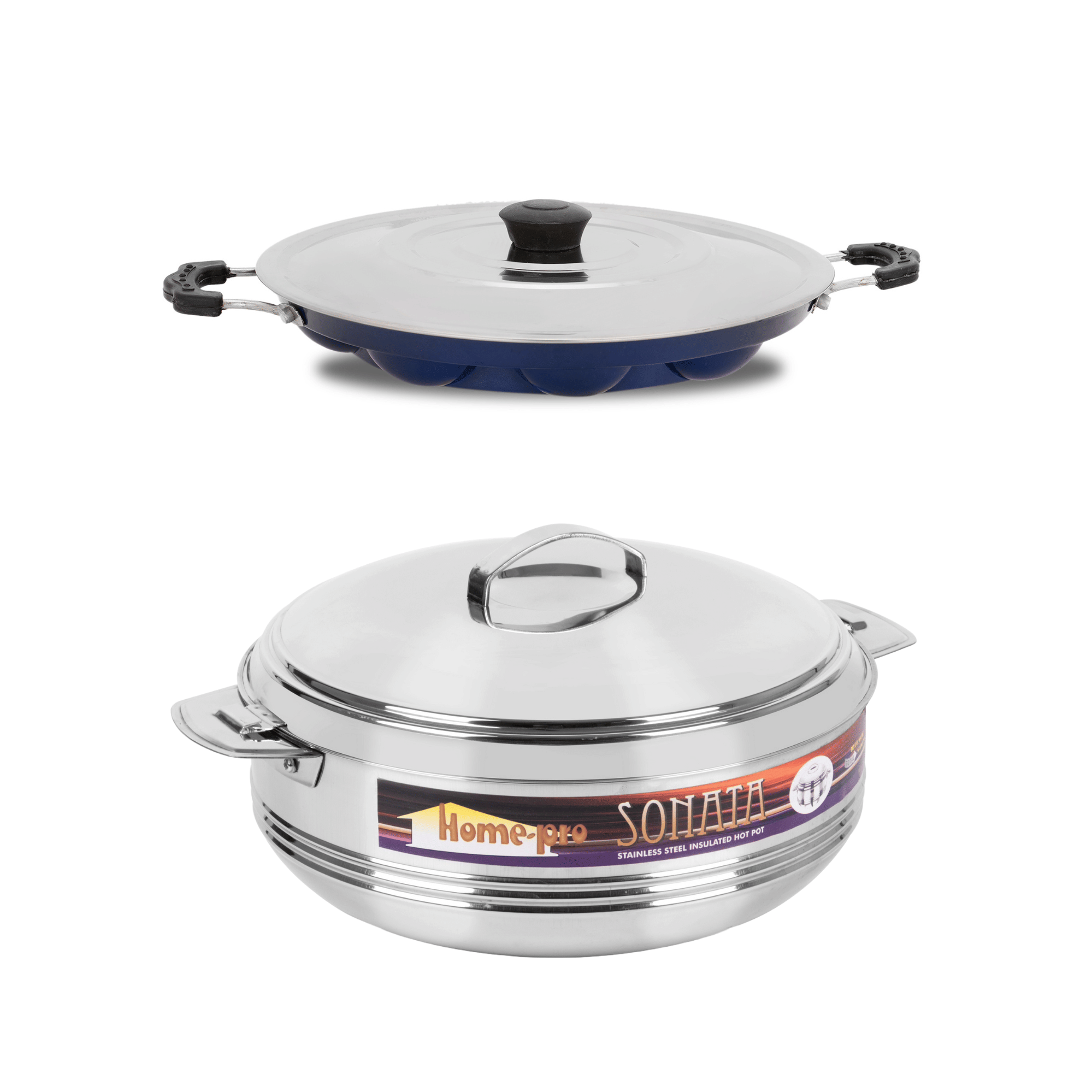     			HomePro Casserole 2500Ml  & Appam Blue Multicolor Steel Serve Casserole ( Set of 2 , 2500 mL )