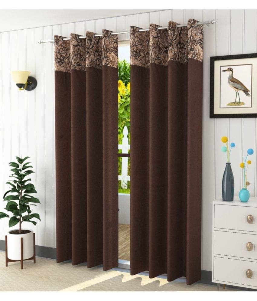 Homefab India Abstract Semi-Transparent Eyelet Curtain 5 ft ( Pack of 2 ) - Brown Homefab India Abstract Semi-Transparent Eyelet Curtain 5 ft ( Pack of 2 ) - Brown