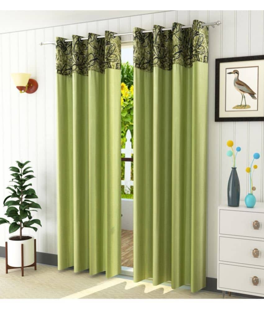 Homefab India Abstract Semi-Transparent Eyelet Curtain 9 ft ( Pack of 2 ) - Green