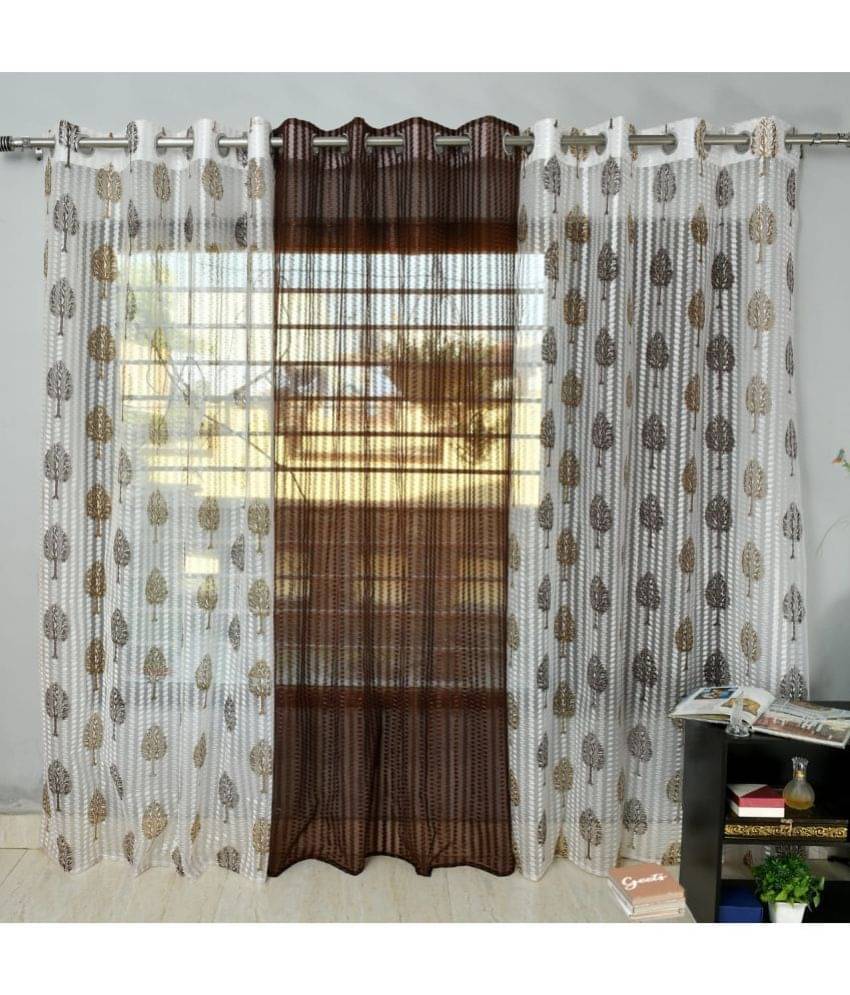 Homefab India Nature Sheer Eyelet Curtain 5 ft ( Pack of 3 ) - Brown Homefab India Nature Sheer Eyelet Curtain 5 ft ( Pack of 3 ) - Brown