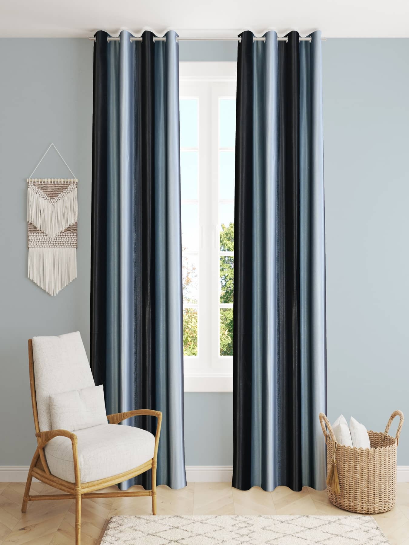 Homefab India Solid Room Darkening Eyelet Curtain 8 ft ( Pack of 2 ) - Black