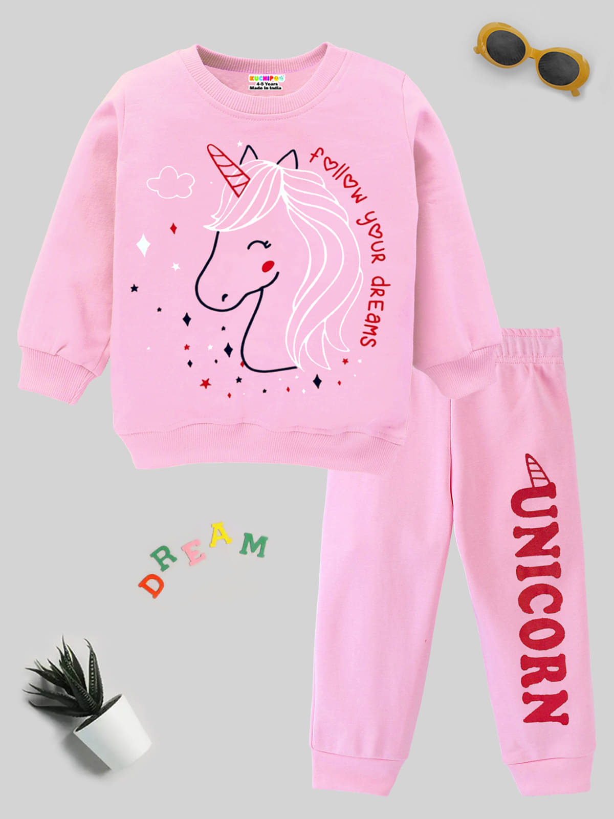     			Kuchipoo Pack of 2 Baby Girl Cotton Blend T-Shirt & Trouser ( Pink )
