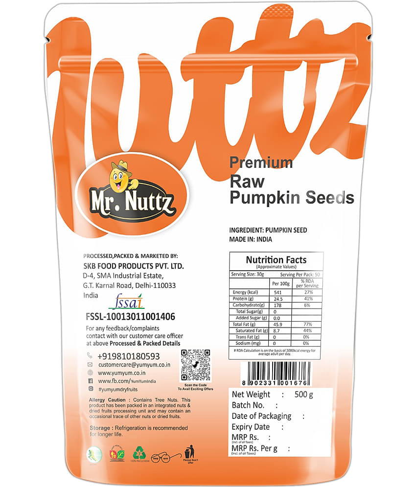 Mr.Nuttz Roasted Pumpkin Seeds , Boost Immunity seeds for eating Protein & Fibre rich Seeds (500 g)