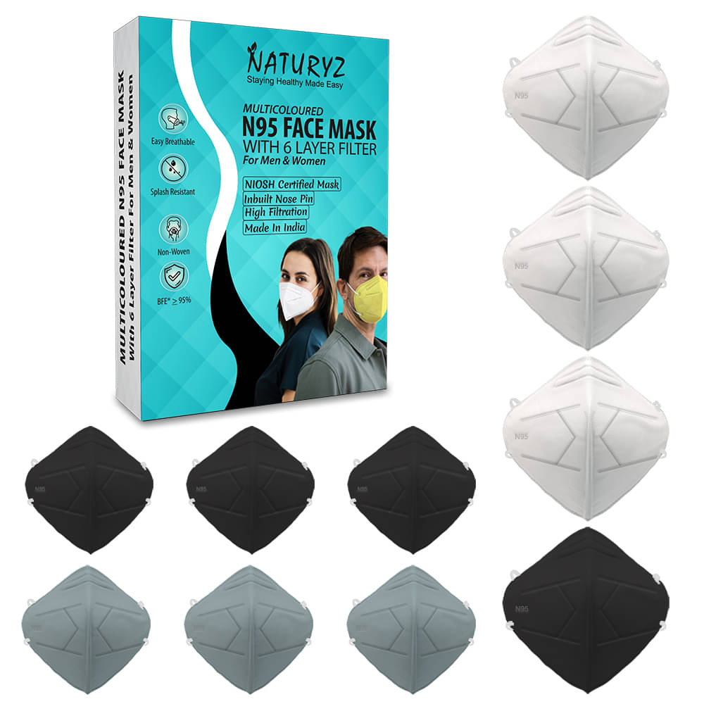     			Naturyz N95 NIOSH Certified Reusable 3D ERGONOMIC HONEYCOMB Face Mask With 6 Layer Protection, Nose pin & Adjustable Ear Loops With 95% Filtration (Pack of 25)