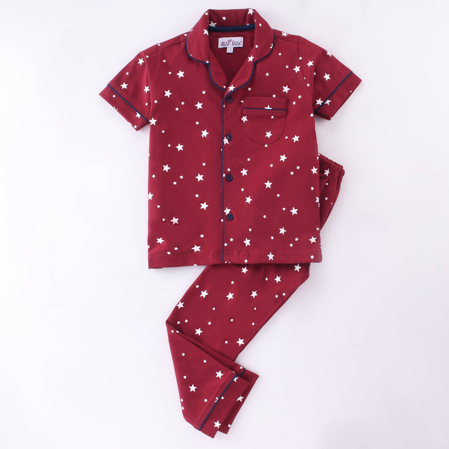     			Nite Flite Pack of 1 Boys 100% Cotton Nightsuit Set ( Red )