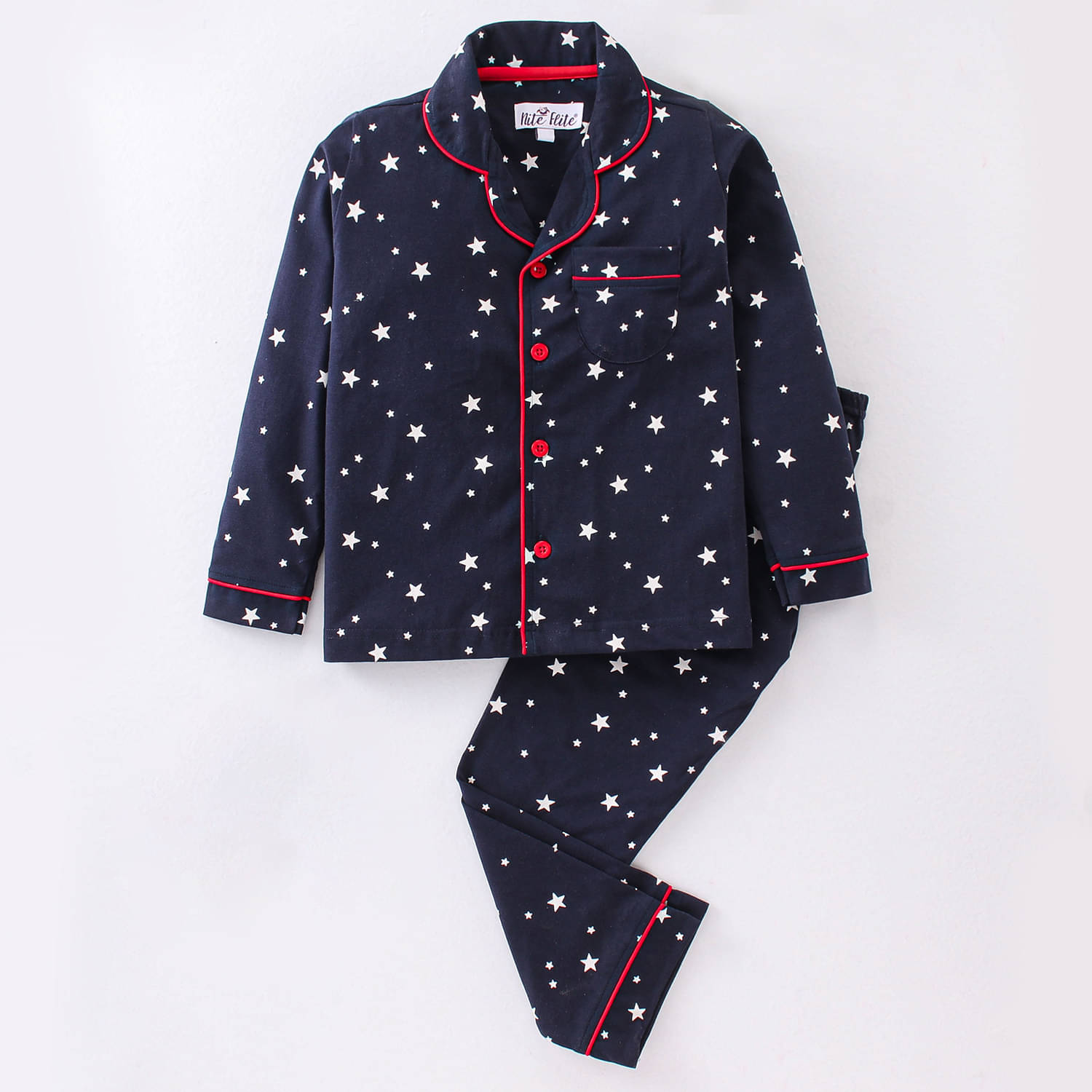     			Nite Flite Pack of 1 Girls Cotton Nightsuit Set ( Navy Blue )