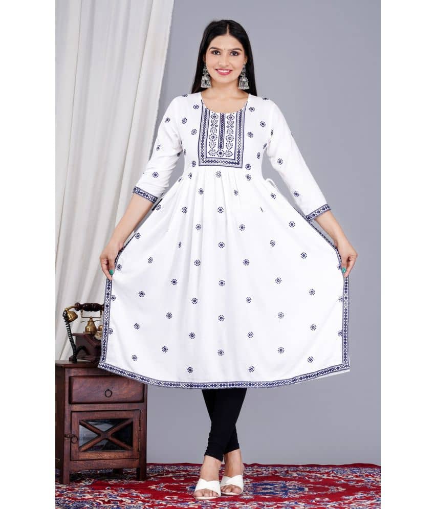 P PRIYA FASHION Rayon Embroidered Nayra Women's Kurti - White ( Pack of 1 ) - Kurtis, Tunics | Buy online on ZillyBuy