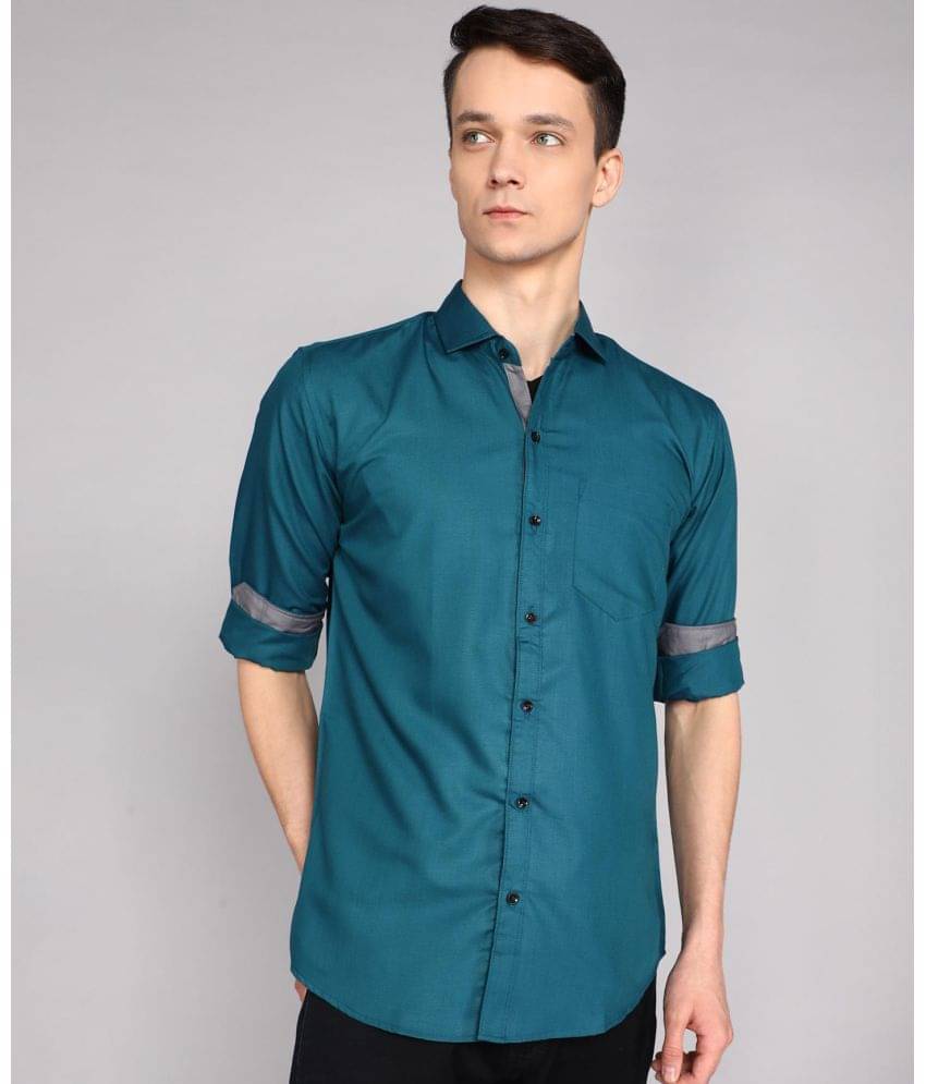 P&V CREATIONS Cotton Blend Regular Fit Solids Full Sleeves Men's Casual Shirt - Teal ( Pack of 1 ) P&V CREATIONS Cotton Blend Regular Fit Solids Full Sleeves Men's Casual Shirt - Teal ( Pack of 1 )