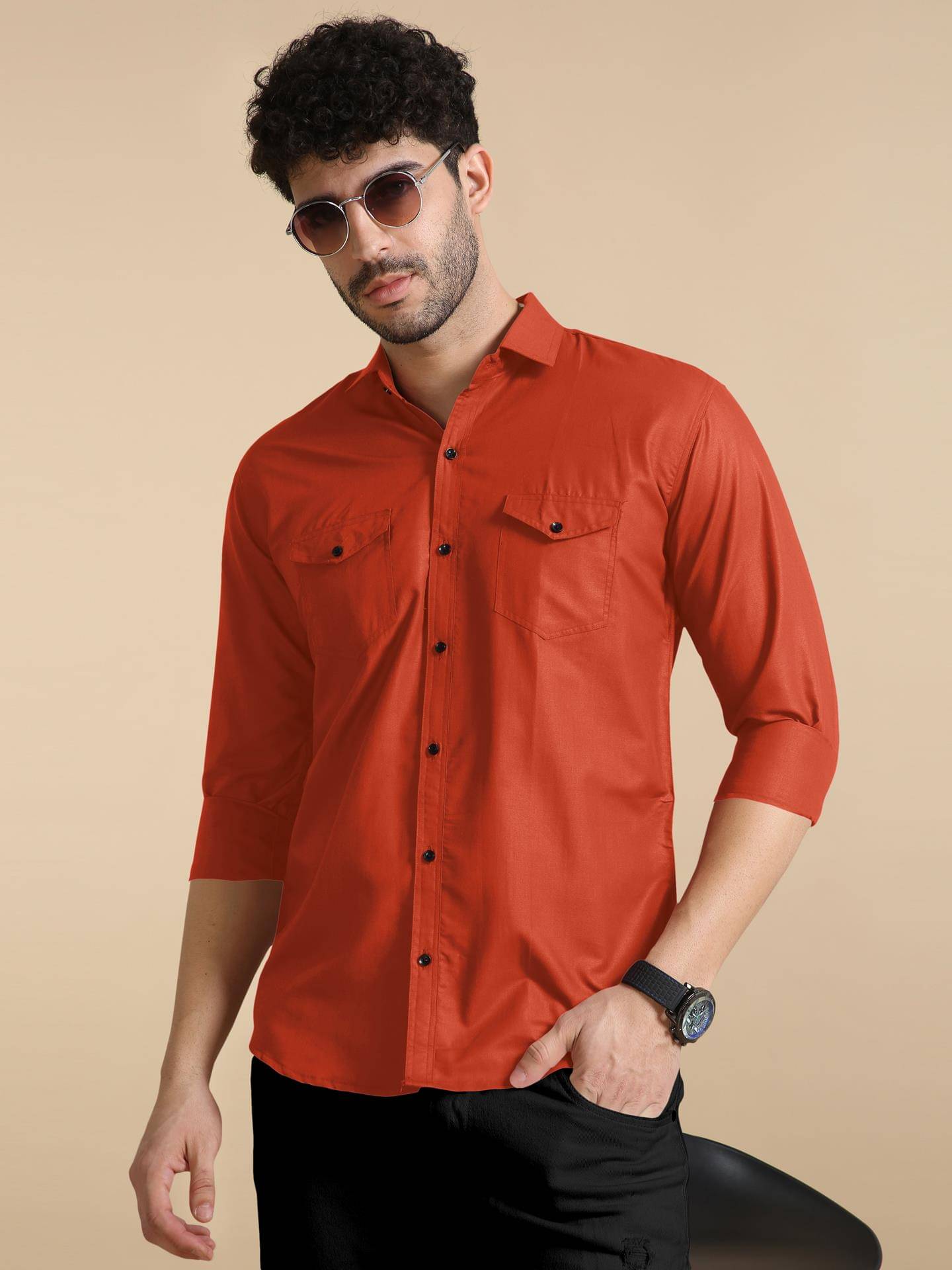    			P&V CREATIONS Cotton Blend Slim Fit Solids Full Sleeves Men's Casual Shirt - Orange ( Pack of 1 )