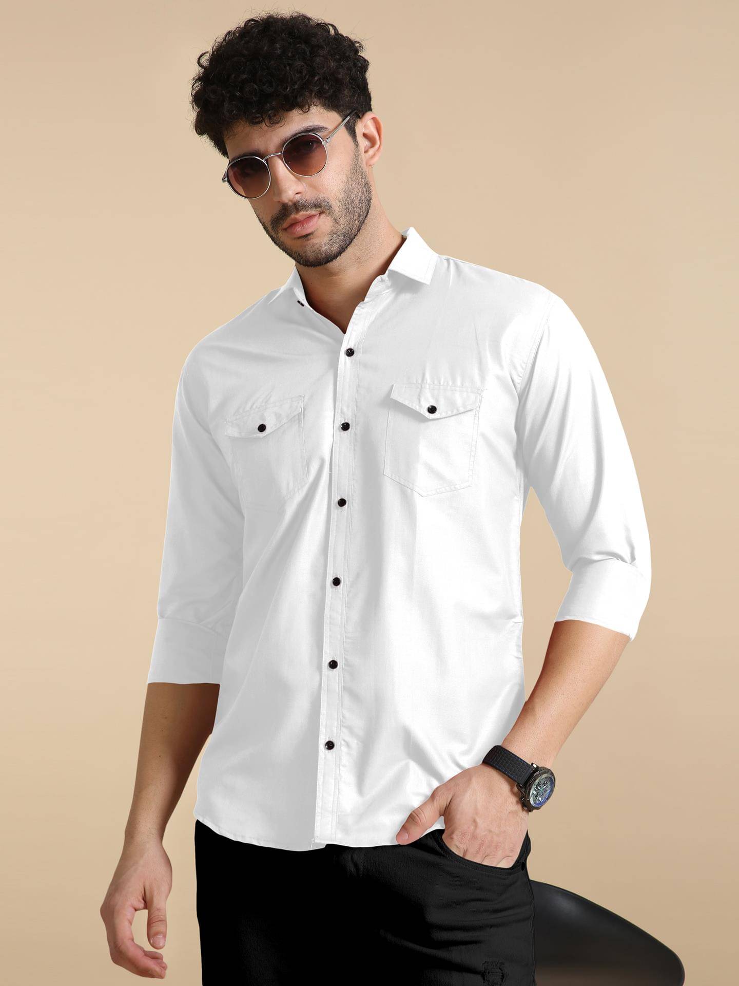     			P&V CREATIONS Cotton Blend Slim Fit Solids Full Sleeves Men's Casual Shirt - White ( Pack of 1 )