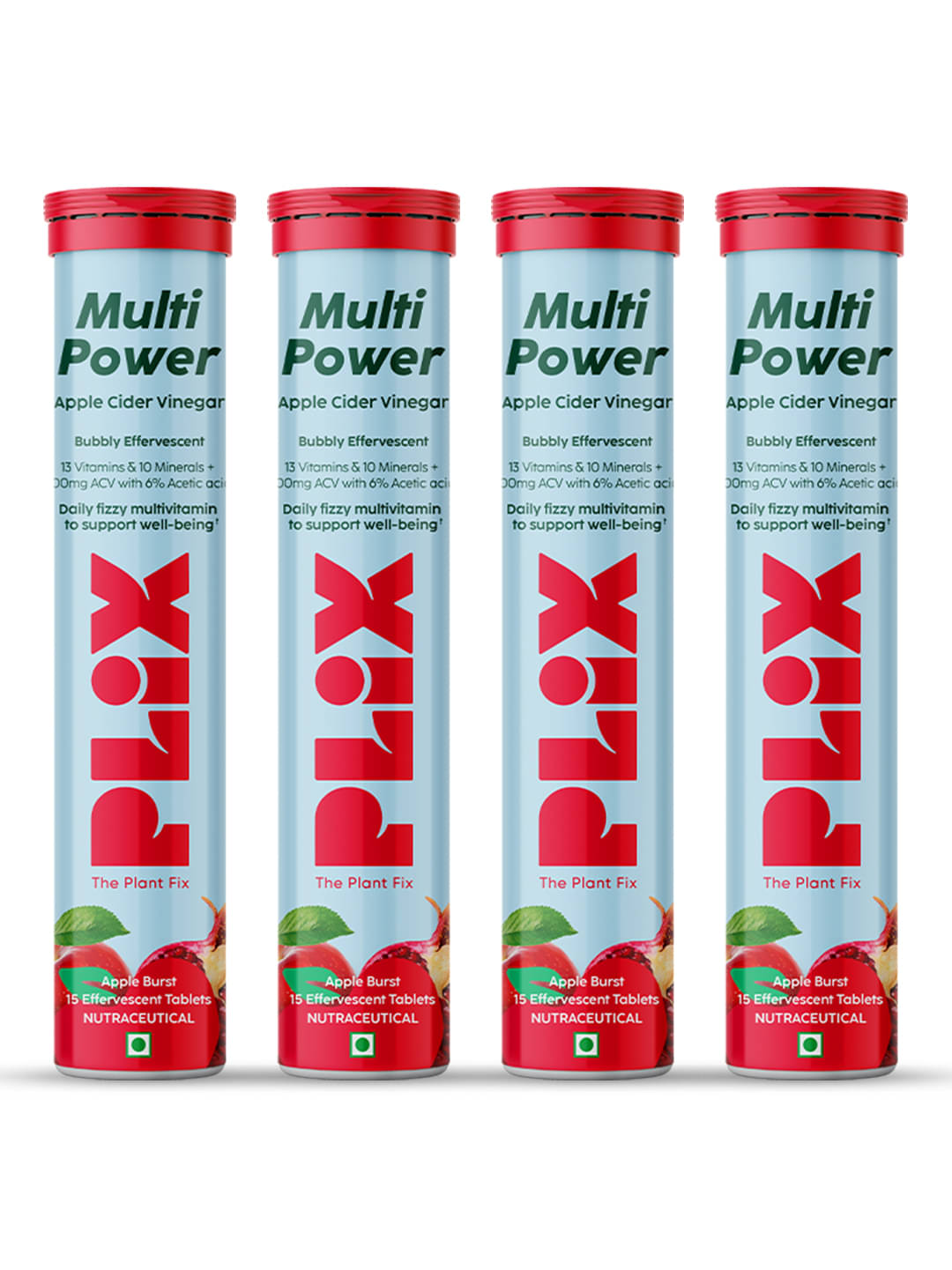 Plix Apple Cider Vinegar 15 Effervescent Tablets Apple Burst with Vitamin B12 (4 x 15 No) Plix Apple Cider Vinegar 15 Effervescent Tablets Apple Burst with Vitamin B12 (4 x 15 No)