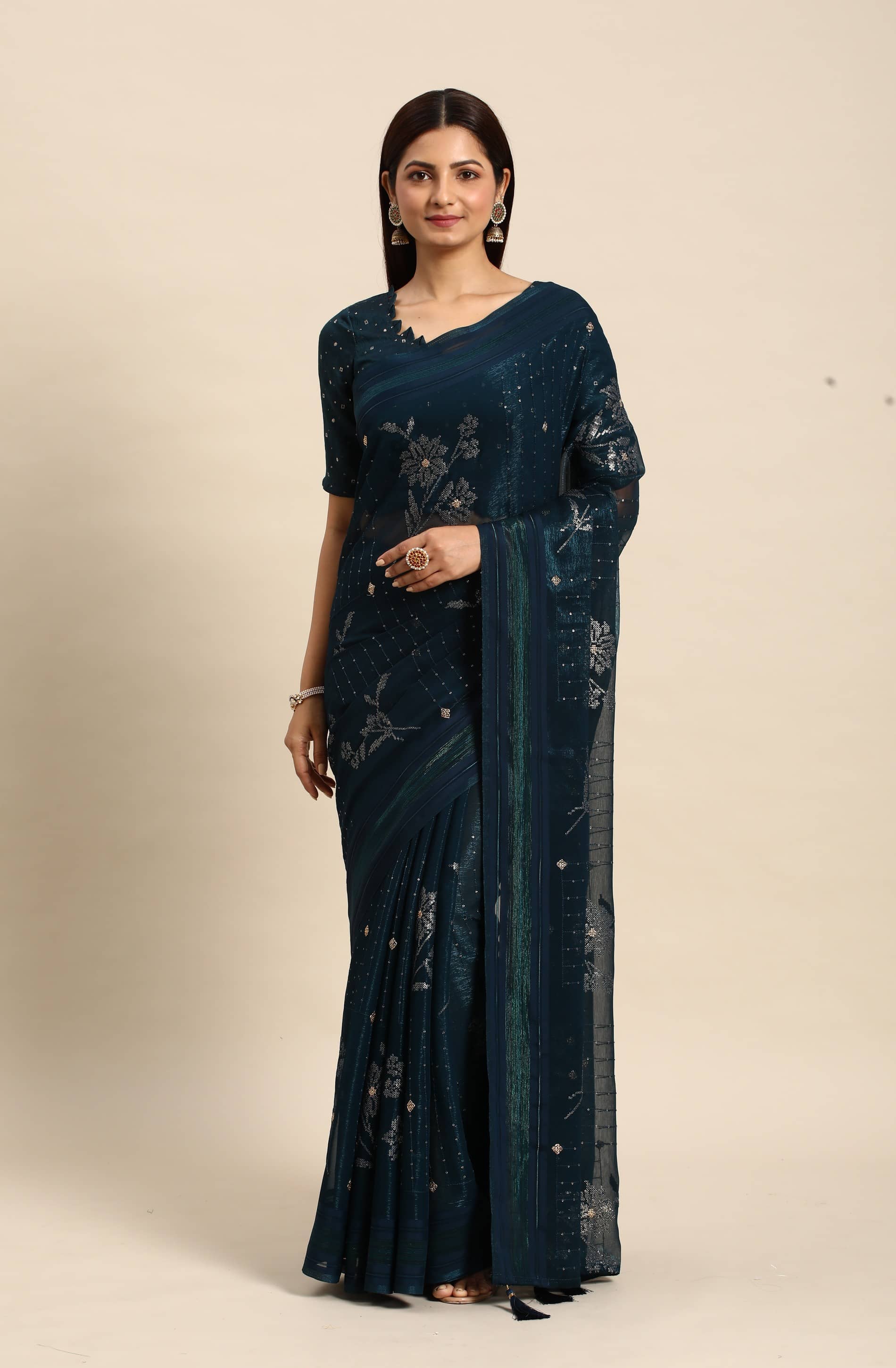 Rekha Maniyar Silk Embroidered Saree With Unstitched Blouse Piece ( Red ) - Sarees | Buy online on ZillyBuy