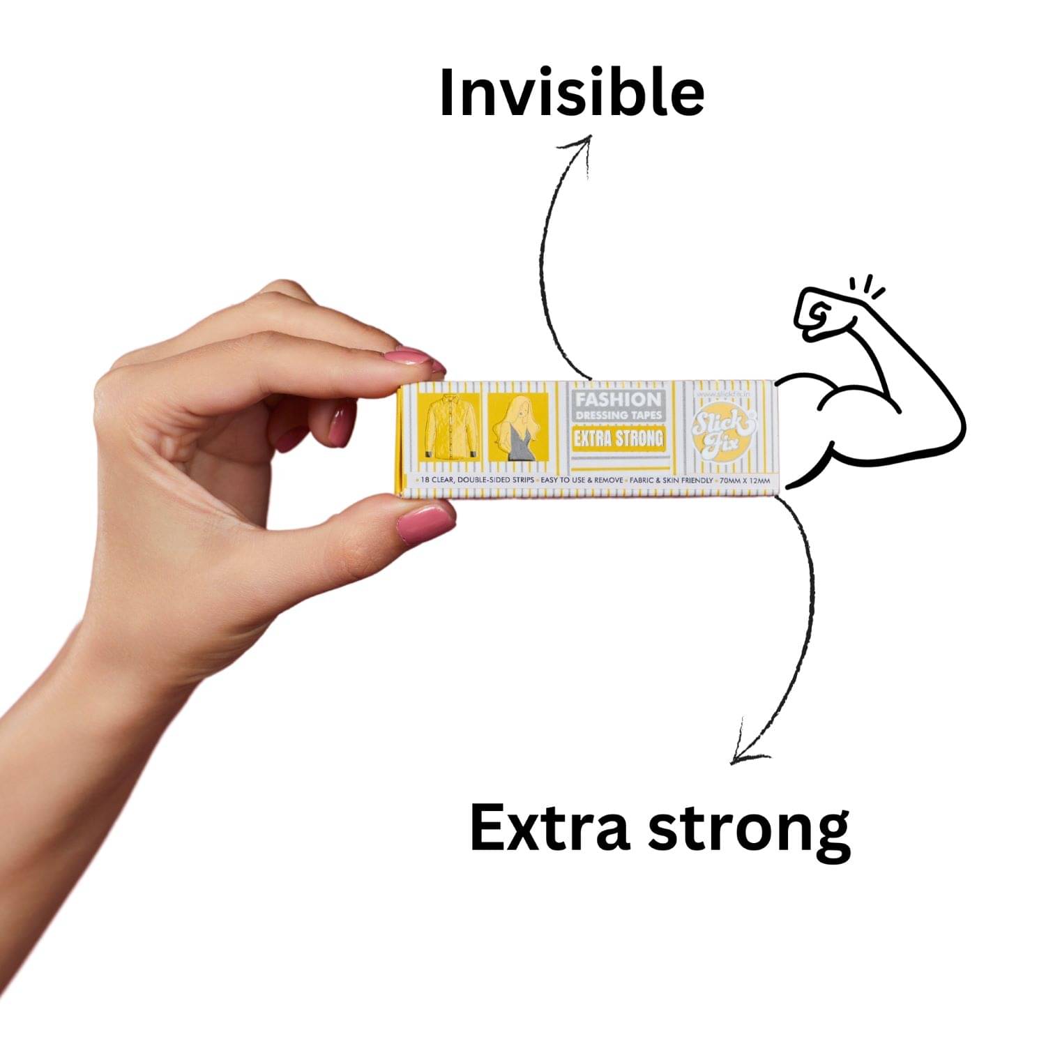     			SLICKFIX Extra Strong Fashion Dressing Tape (Pack of 180) Invisible Double-sided Body Tape (Fabric and Skin Friendly) Strong Adhesive for all day use | Transparent