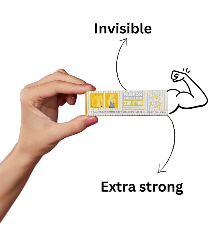 SlickFix Extra Strong Fashion Dressing Tape (Pack of 72) Invisible Double-sided Body Tape (Fabric and Skin Friendly) Strong Adhesive for all day use | Transparent SlickFix Extra Strong Fashion Dressing Tape (Pack of 72) Invisible Double-sided Body Tape (Fabric and Skin Friendly) Strong Adhesive for all day use | Transparent