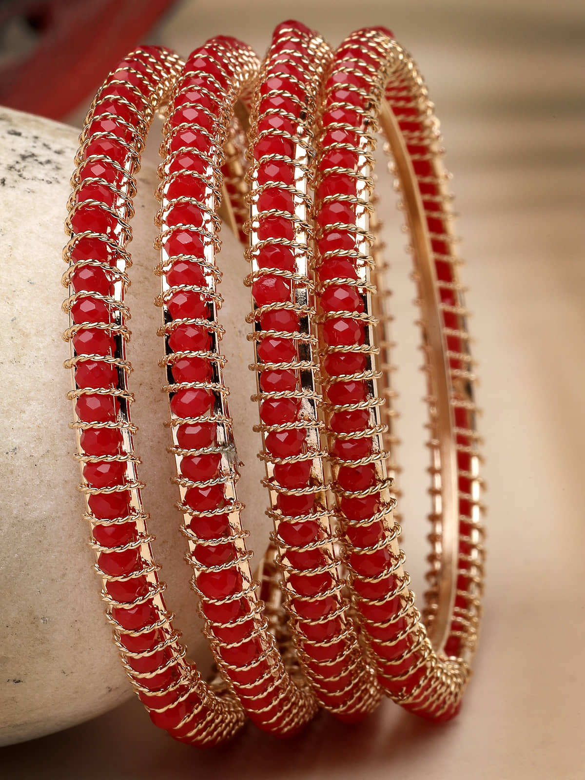 Sukkhi Red Bangle Set ( Pack of 4 )