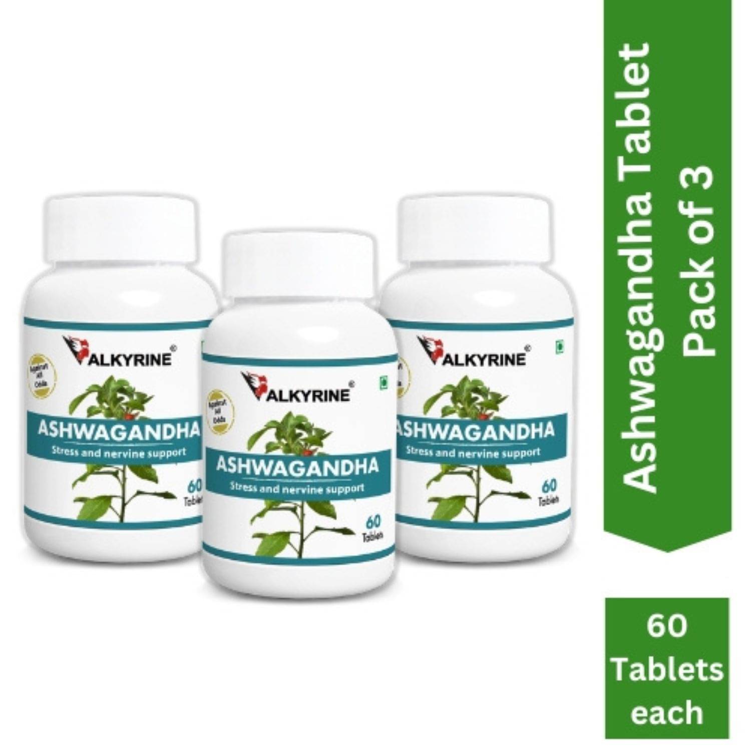     			Valkyrine Ashwagandha | Stress Relief Tablet 180 No.S Pack of 3