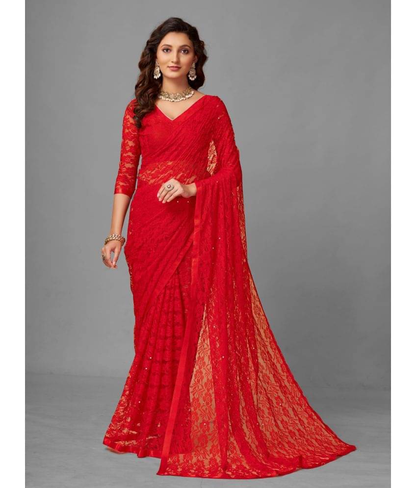 VANRAJ CREATION Brasso Self Design Saree With Unstitched Blouse Piece ( Red ) VANRAJ CREATION Brasso Self Design Saree With Unstitched Blouse Piece ( Red )