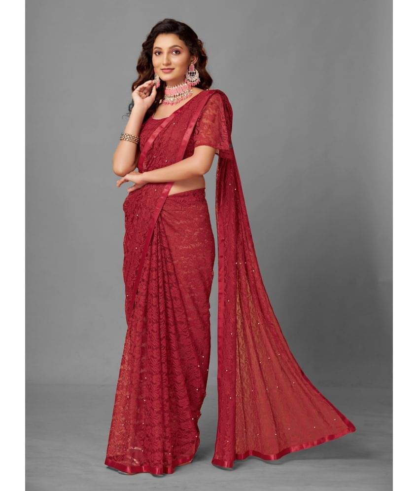 VANRAJ CREATION Brasso Self Design Saree With Unstitched Blouse Piece ( Maroon ) VANRAJ CREATION Brasso Self Design Saree With Unstitched Blouse Piece ( Maroon )
