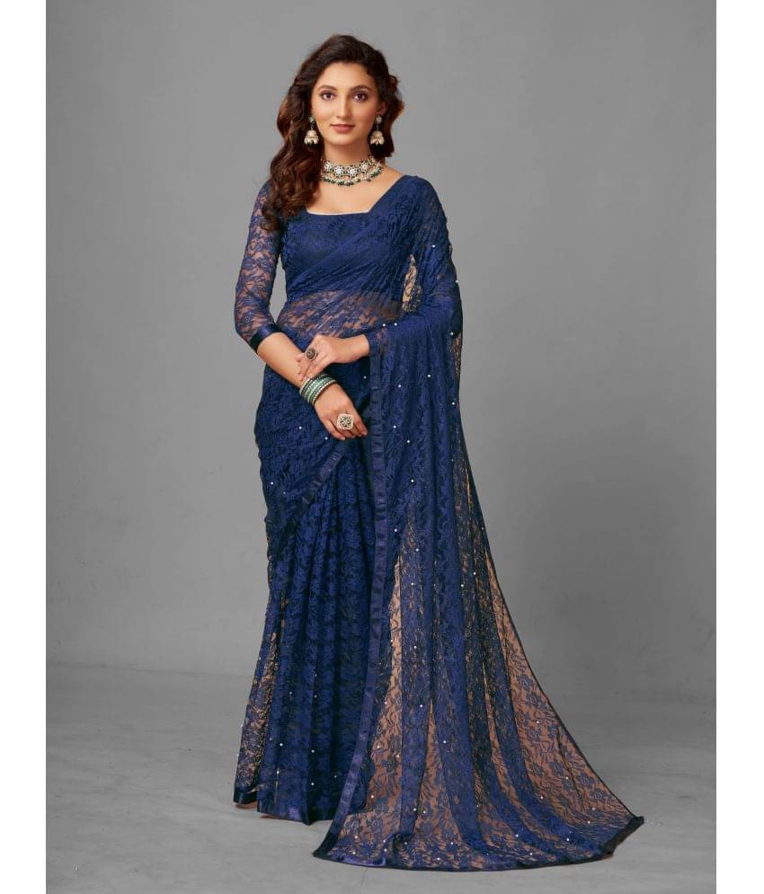     			VANRAJ CREATION Brasso Self Design Saree With Unstitched Blouse Piece ( Navy Blue )