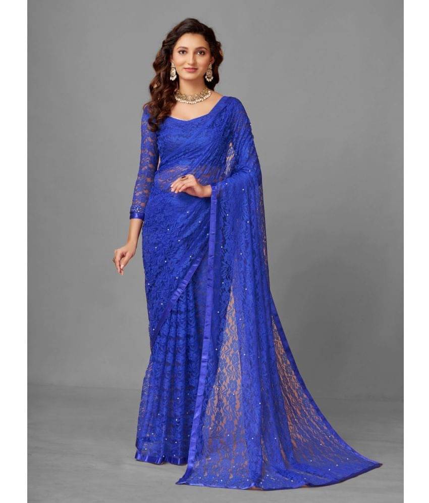     			VANRAJ CREATION Brasso Self Design Saree With Unstitched Blouse Piece ( Blue )