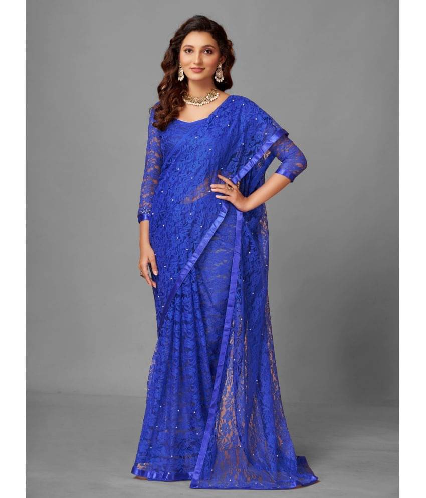 VANRAJ CREATION Brasso Self Design Saree With Unstitched Blouse Piece ( Blue ) VANRAJ CREATION Brasso Self Design Saree With Unstitched Blouse Piece ( Blue )