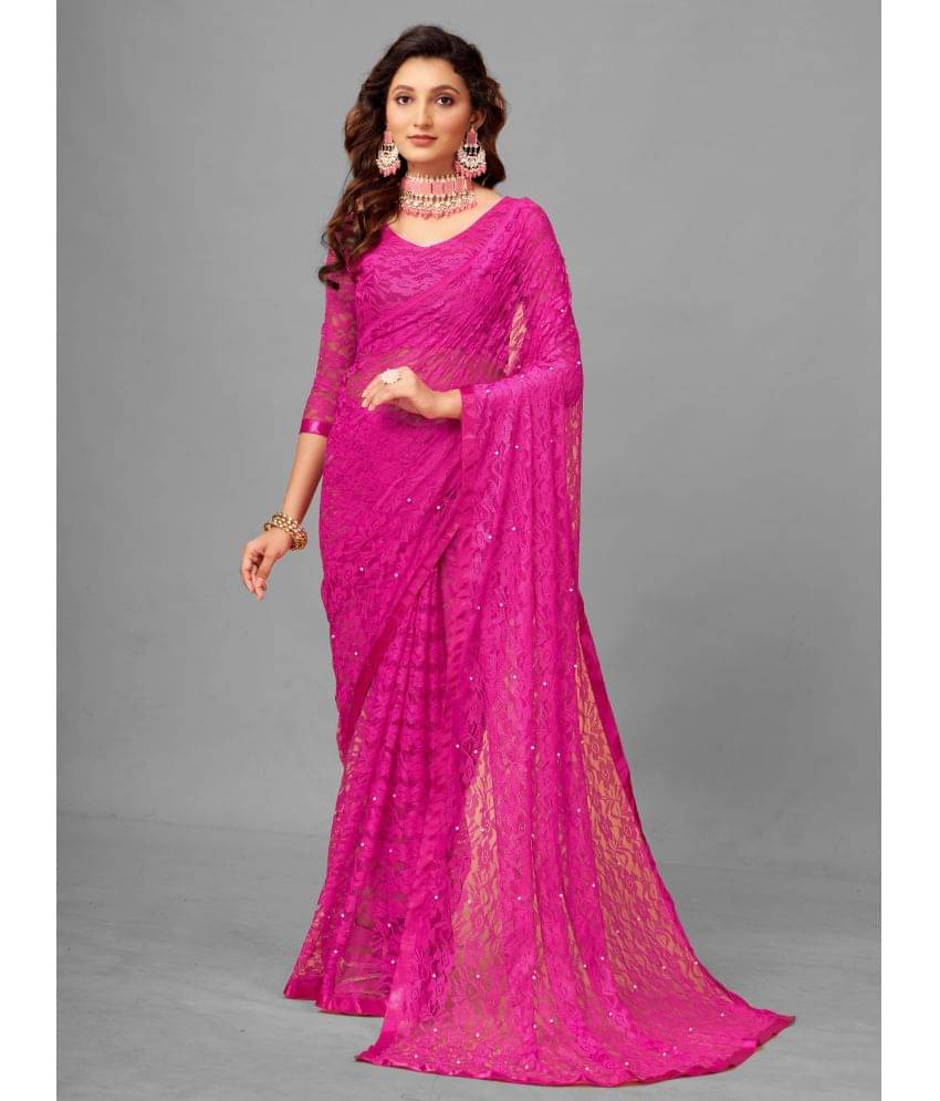 VANRAJ CREATION Brasso Self Design Saree With Unstitched Blouse Piece ( Pink ) VANRAJ CREATION Brasso Self Design Saree With Unstitched Blouse Piece ( Pink )