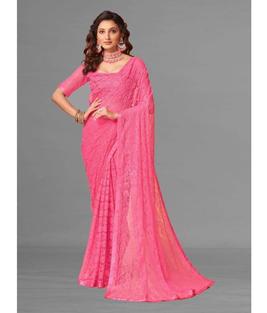 VANRAJ CREATION Brasso Self Design Saree With Unstitched Blouse Piece ( Pink ) VANRAJ CREATION Brasso Self Design Saree With Unstitched Blouse Piece ( Pink )