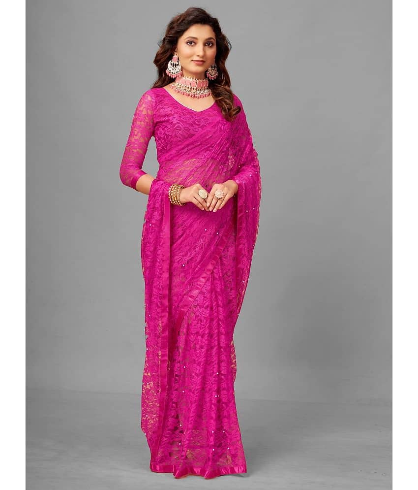 VANRAJ CREATION Brasso Self Design Saree With Unstitched Blouse Piece ( Pink ) - Sarees | Buy online on ZillyBuy
