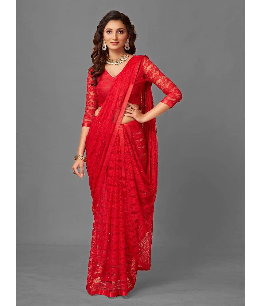 VANRAJ CREATION Brasso Self Design Saree With Unstitched Blouse Piece ( Red ) - Sarees | Buy online on ZillyBuy